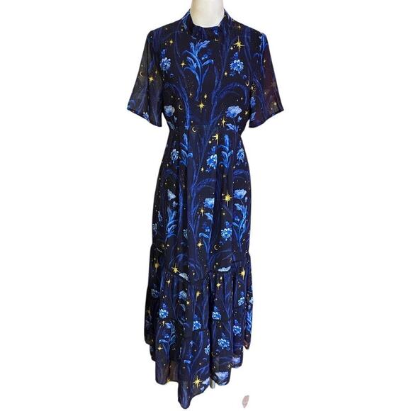 ASOS Hope & Ivy Maternity open back star print midi dress in cobalt  Size 8 - Picture 5 of 15